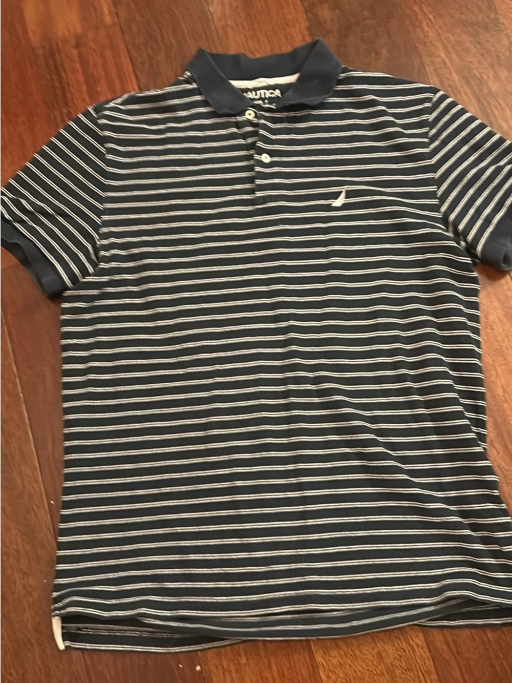 Nautica Navy and White Striped Polo